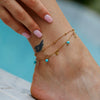 Wholesale Women's Simple Geometric 18K Goldplated Stainless Steel Anklet With Turquoise Freshwater Pearl And Shell Pendant Beach Foot Jewelry