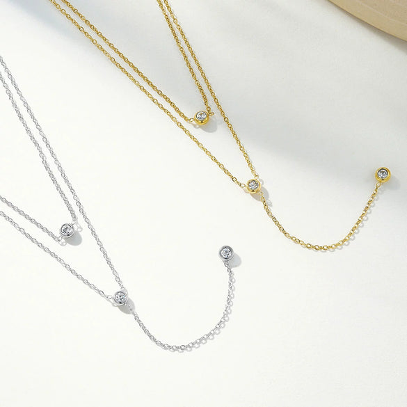 Wholesale Women's Simple Geometric 18K Stainless Steel Electroplated Double Stacked Tassel Necklace