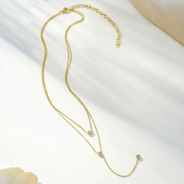 Wholesale Women's Simple Geometric 18K Stainless Steel Electroplated Double Stacked Tassel Necklace