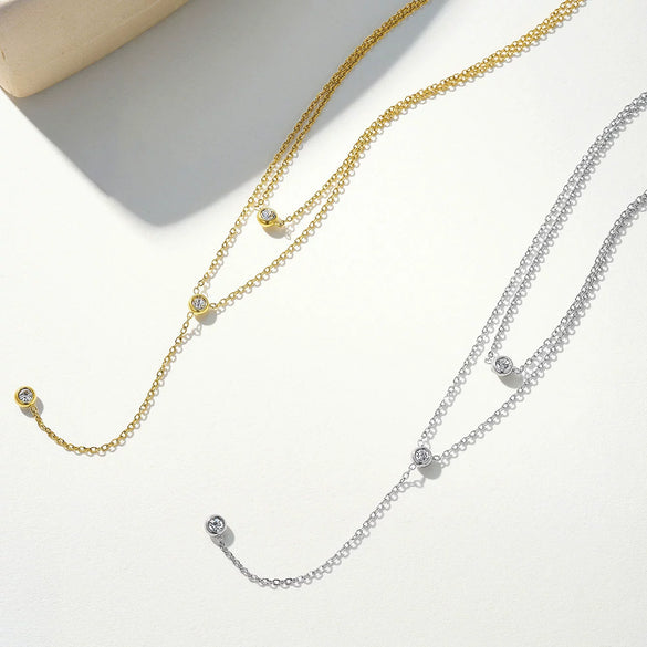 Wholesale Women's Simple Geometric 18K Stainless Steel Electroplated Double Stacked Tassel Necklace