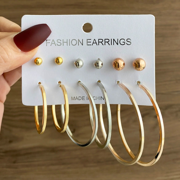 Wholesale Women's Simple Geometric Metal Alloy Electroplated Circle Hoop And Stud Earrings