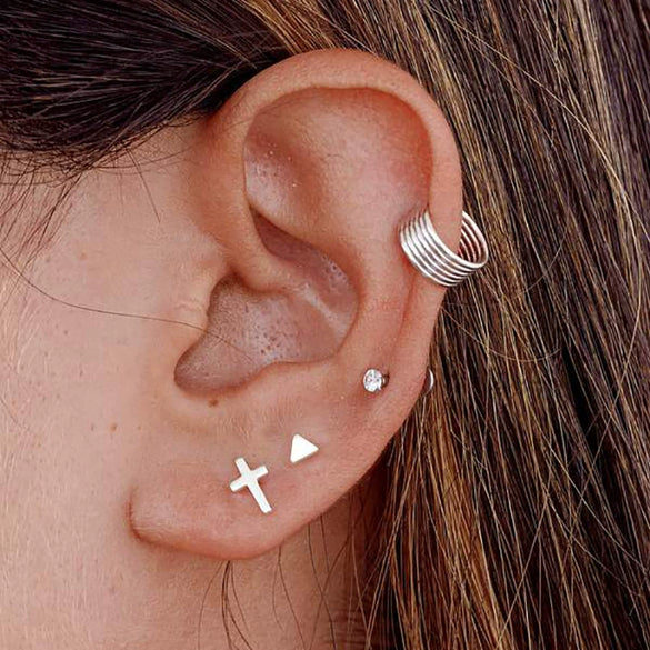 Wholesale Women's Simple Geometric Mini Cross Earrings Copper Plated With Real Gold