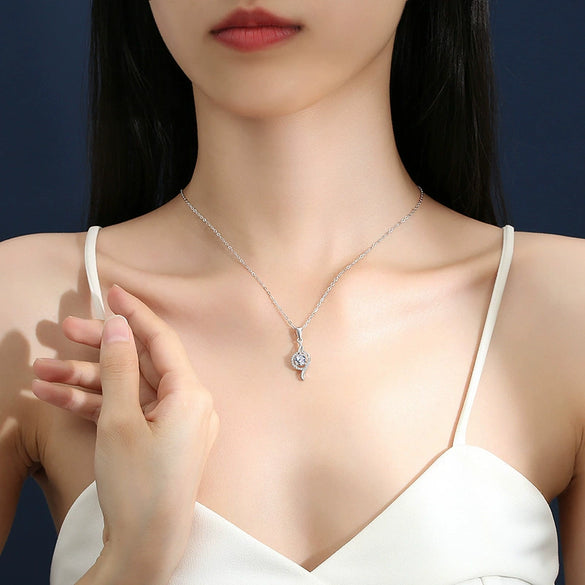Wholesale Women's Simple Geometric Moissanite Diamond S925 Silver Pendant Necklace With Cross Chain