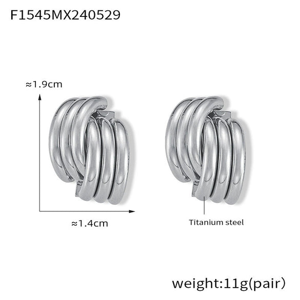 Wholesale Women's Simple Geometric Multilayer Cross Titanium Steel Electroplated Earrings Jewelry