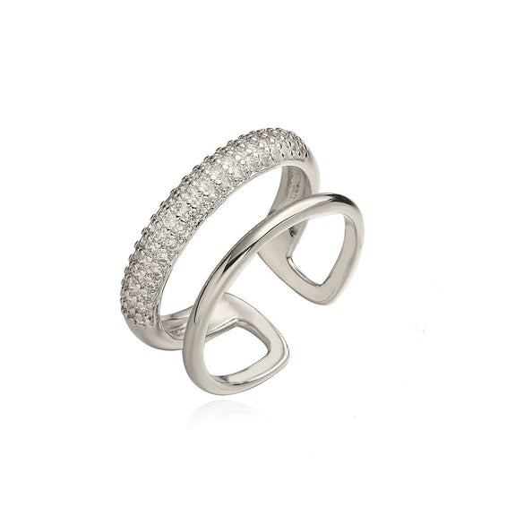 Wholesale Women's Simple Geometric Open Copper Ring Plated Real Gold With Micropaved Zircon