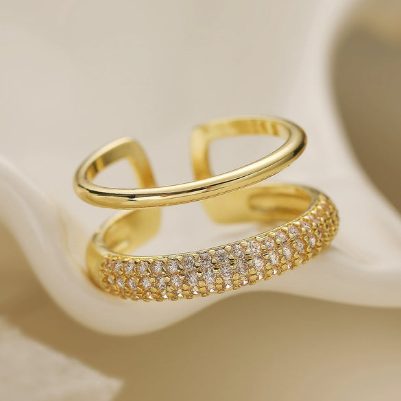 Wholesale Women's Simple Geometric Open Copper Ring Plated Real Gold With Micropaved Zircon
