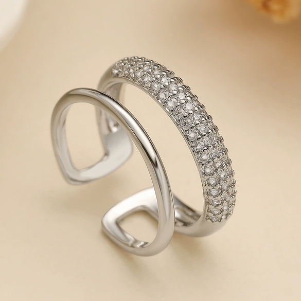 Wholesale Women's Simple Geometric Open Copper Ring Plated Real Gold With Micropaved Zircon