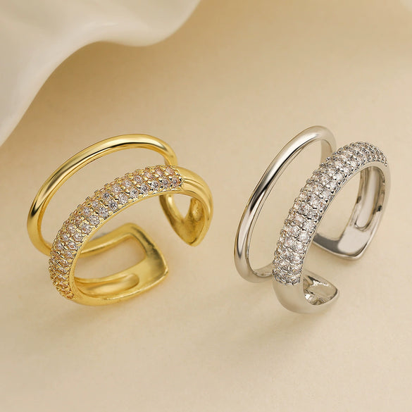 Wholesale Women's Simple Geometric Open Copper Ring Plated Real Gold With Micropaved Zircon