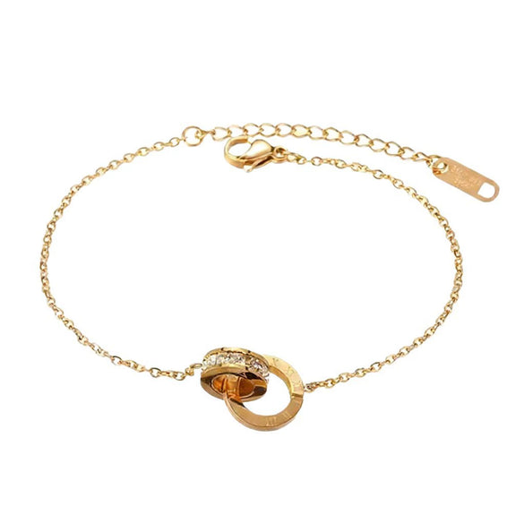 Wholesale Women's Simple Geometric Roman Numeral Stainless Steel 18K Goldplated Double Ring Bracelet Jewelry