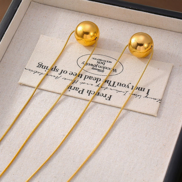 Wholesale Women's Simple Geometric Round Bead Pendant 18K Gold Plated Titanium Steel Necklace Hand Polished