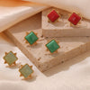 Wholesale Women's Simple Geometric Round Beads Square Side Colorful Gem Titanium Steel Earring Buckles 18K Gold Plated Electroplated