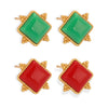 Wholesale Women's Simple Geometric Round Beads Square Side Colorful Gem Titanium Steel Earring Buckles 18K Gold Plated Electroplated
