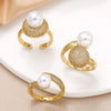 Wholesale Women's Simple Geometric Round Pearl Ring Copper Electroplated With Zircon
