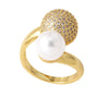Wholesale Women's Simple Geometric Round Pearl Ring Copper Electroplated With Zircon
