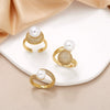 Wholesale Women's Simple Geometric Round Pearl Ring Copper Electroplated With Zircon