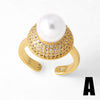 Wholesale Women's Simple Geometric Round Pearl Ring Copper Electroplated With Zircon