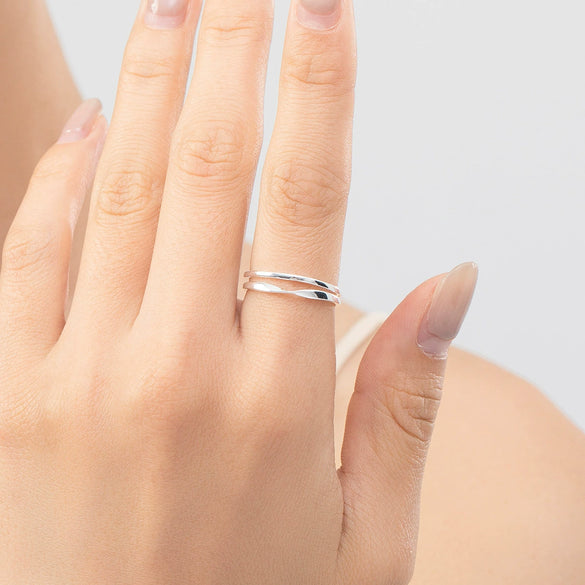 Wholesale Women's Simple Geometric S925 Sterling Silver Double Layer Line Opening Adjustable Ring With Electroplating