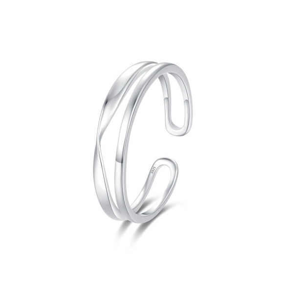 Wholesale Women's Simple Geometric S925 Sterling Silver Double Layer Line Opening Adjustable Ring With Electroplating