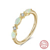 Wholesale Women's Simple Geometric S925 Sterling Silver Ring With Inlaid Zircon And Horse Eyeshaped Opal