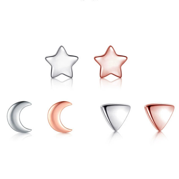 Wholesale Women's Simple Geometric S925 Sterling Silver Star Moon Triangle Earrings Platinum Plated Antiallergy Jewelry