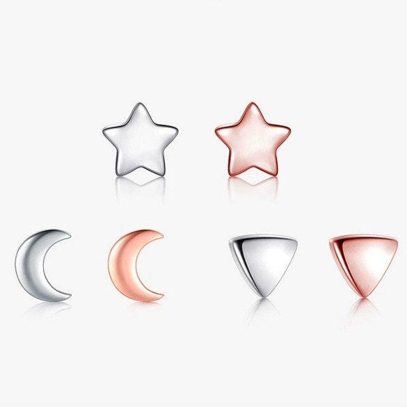 Wholesale Women's Simple Geometric S925 Sterling Silver Star Moon Triangle Earrings Platinum Plated Antiallergy Jewelry