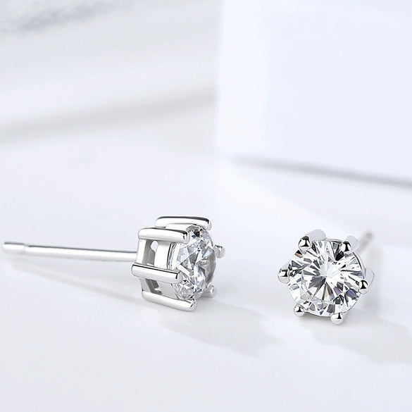 Wholesale Women's Simple Geometric S925 Sterling Silver Zircon Inlaid Stud Earrings
