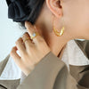 Wholesale Women's Simple Geometric Shipshaped Embossed 316L Stainless Steel 18K Gold Plated Earrings