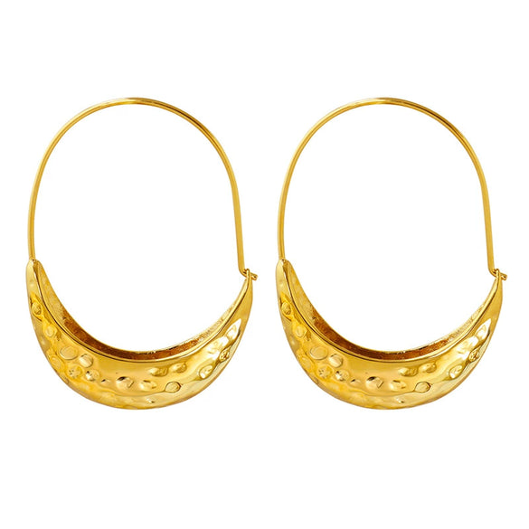 Wholesale Women's Simple Geometric Shipshaped Embossed 316L Stainless Steel 18K Gold Plated Earrings