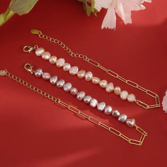 Wholesale Women's Simple Geometric Silver Electroplated Baroque Natural Pearl Bracelet