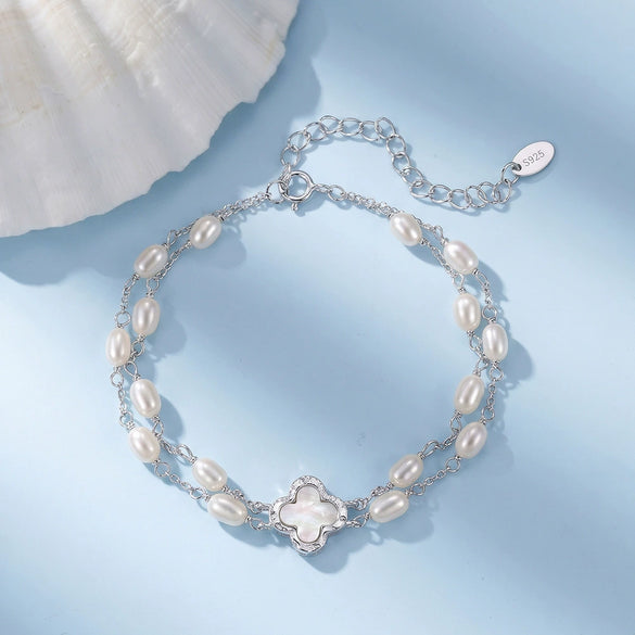 Wholesale Women's Simple Geometric Silver Electroplated Freshwater Pearl Bracelet