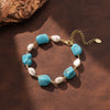 Wholesale Women's Simple Geometric 925 Silver Electroplated Natural Freshwater Pearl Turquoise Bracelet