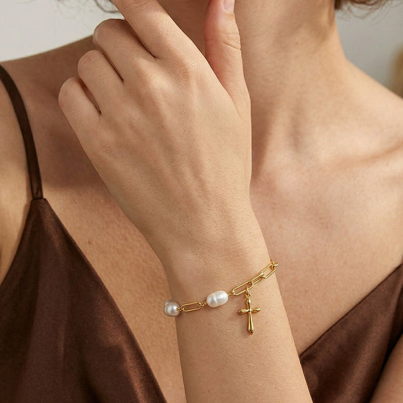 Wholesale Women's Simple Geometric Silver Electroplated Pearl Bracelet
