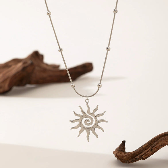 Wholesale Women's Simple Geometric Spiral Sun Pendant With Snake Bone Chain 18K Gold Electroplated Titanium Steel