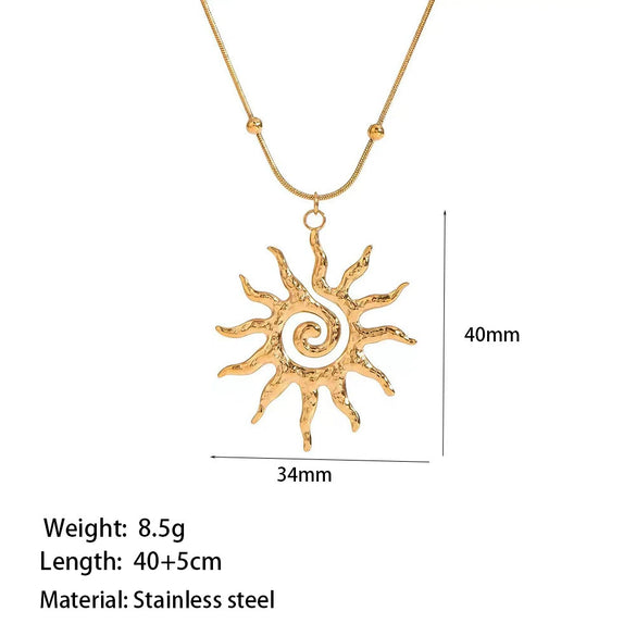 Wholesale Women's Simple Geometric Spiral Sun Pendant With Snake Bone Chain 18K Gold Electroplated Titanium Steel