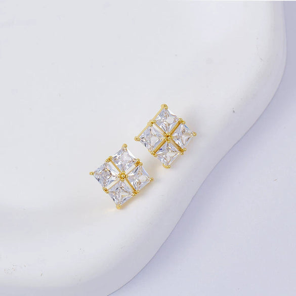 Wholesale Women's Simple Geometric Square Copper Microinlaid Electroplated Earrings