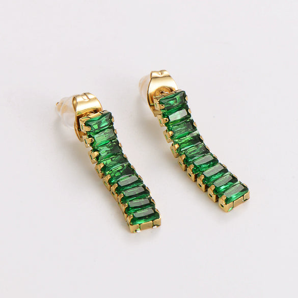 Wholesale Women's Simple Geometric Square Long Zircon Stainless Steel Electroplated Stud Earrings