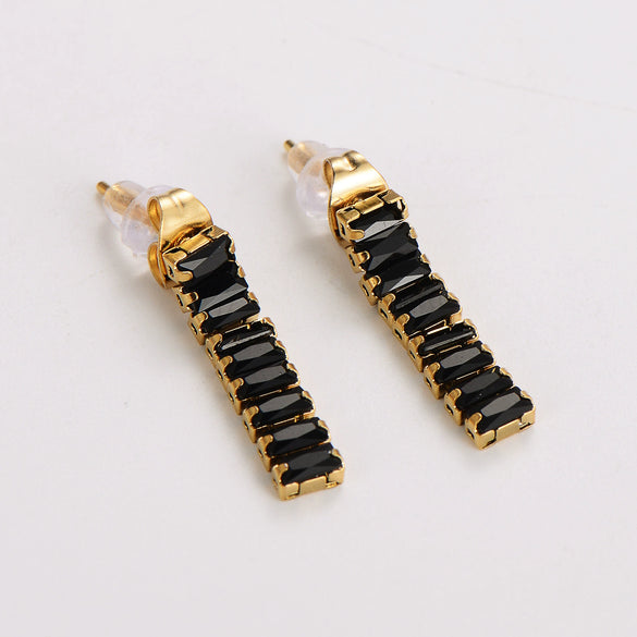 Wholesale Women's Simple Geometric Square Long Zircon Stainless Steel Electroplated Stud Earrings