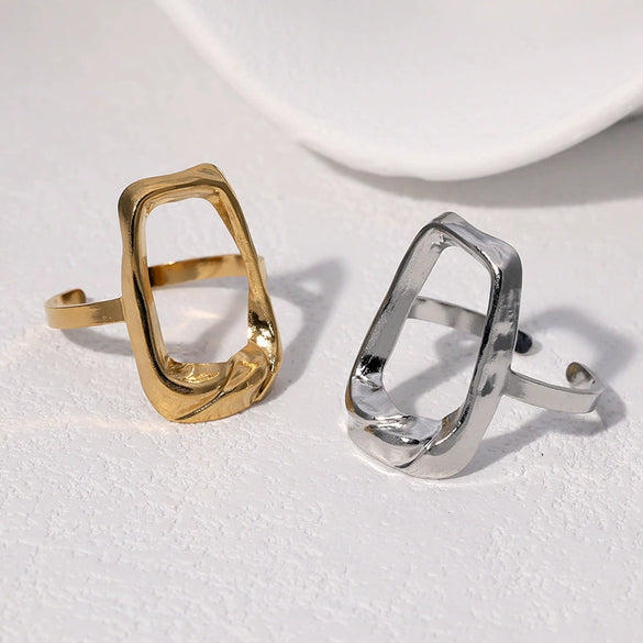 Wholesale Women's Simple Geometric Square Open Ring Stainless Steel 18K Gold Electroplated Hand Jewelry