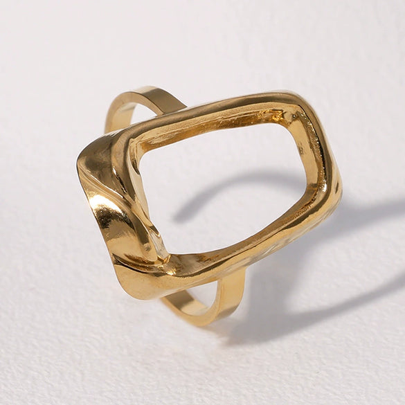 Wholesale Women's Simple Geometric Square Open Ring Stainless Steel 18K Gold Electroplated Hand Jewelry
