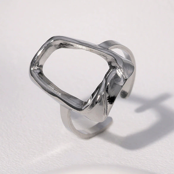 Wholesale Women's Simple Geometric Square Open Ring Stainless Steel 18K Gold Electroplated Hand Jewelry