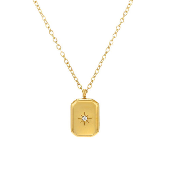 Wholesale Women's Simple Geometric Square Pendant Necklace 14K Gold Plated Titanium Steel With Gold Inlaid Design