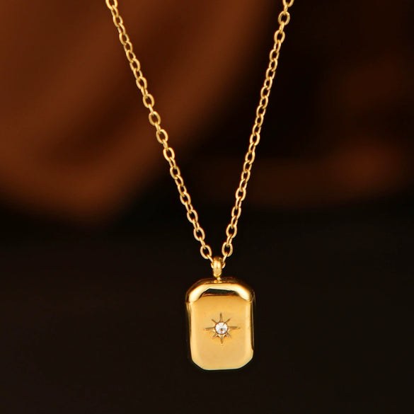 Wholesale Women's Simple Geometric Square Pendant Necklace 14K Gold Plated Titanium Steel With Gold Inlaid Design