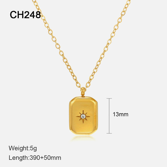 Wholesale Women's Simple Geometric Square Pendant Necklace 14K Gold Plated Titanium Steel With Gold Inlaid Design