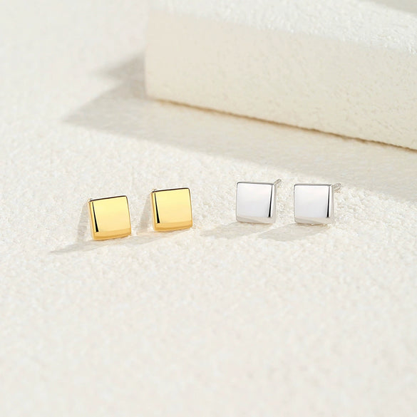 Wholesale Women's Simple Geometric Square S925 Sterling Silver Earrings With Electroplating