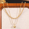 Wholesale Women's Simple Geometric Stainless Steel Ball Chain Necklace And Earrings Set 18K Goldplated