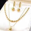 Wholesale Women's Simple Geometric Stainless Steel Ball Chain Necklace And Earrings Set 18K Goldplated