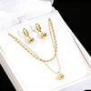 Wholesale Women's Simple Geometric Stainless Steel Ball Chain Necklace And Earrings Set 18K Goldplated