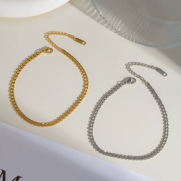 Wholesale Women's Simple Geometric Stainless Steel Cuban Chain Anklet