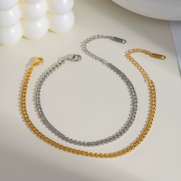 Wholesale Women's Simple Geometric Stainless Steel Cuban Chain Anklet