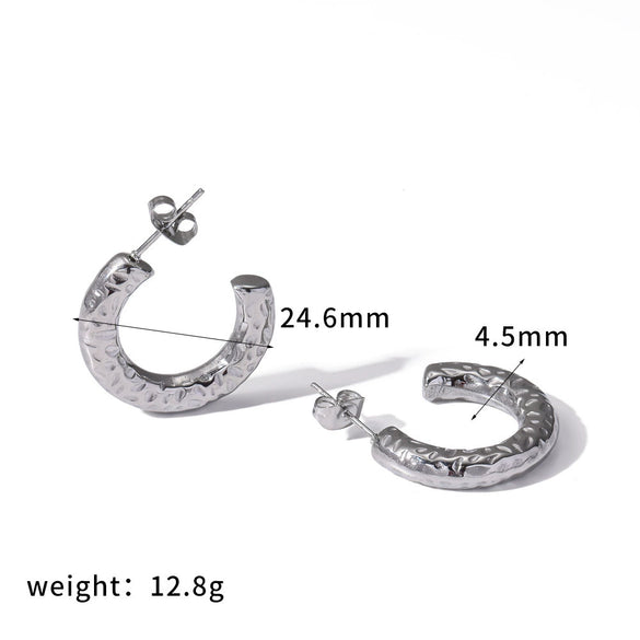 Wholesale Women's Simple Geometric Stainless Steel Earrings With Hammered Pattern And Pvd Furnace Vacuum Real Gold Plating
